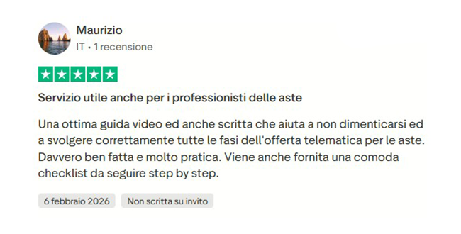 Recensione Trustpilot di un cliente Guida Asta Semplice